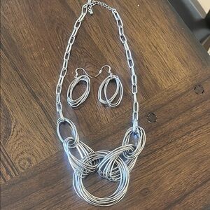 Elegant Silver circles Necklace and  matching Earring Set